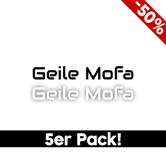 Geile Mofa Logo Sticker 5er Pack schwarz und weiß Variante Rabatt 50 Prozent